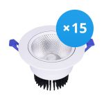 Lot 15x Downlight LED Ronde inclinable 15W 1200lm 60D - 930 Blanc Chaud | 135mm - Diamètre 110mm - UGR <19