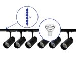 Ensemble complet Rail Monophasé Rail 2 Mètre Noir | incl. 6x Spot + GU10 2700K 3W Dimmable + Embout, Connecteur d’Alimentation et I-Connecteur