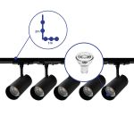Ensemble complet Rail Monophasé Rail L 1 x 2 Mètre Noir | incl. 5x Spot + GU10 2700K 3W Dimmable + Embout, Connecteur d’Alimentation et L -Connecteur