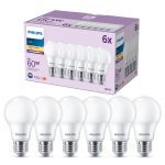 Lot 6x Philips Ampoule LED E27 Poire Dépolie 8W 806lm - 827 Blanc Très Chaud