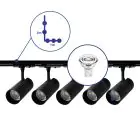Ensemble complet Rail Monophasé Rail L 1 x 2 Mètre Noir | incl. 5x Spot + GU10 2700K 3W Dimmable + Embout, Connecteur d’Alimentation et L -Connecteur